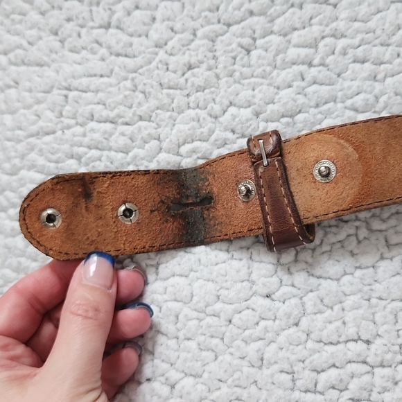 Western Vintage Geuine Tooled Leather Aztec Print Distressed Destroyed Belt - Picture 6 of 10